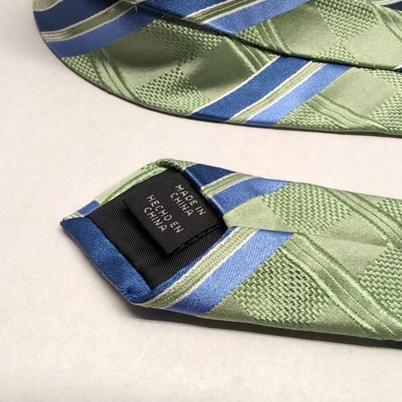 Arrow Mens Silk Neck Tie Green Blue Striped - Picture 6 of 8